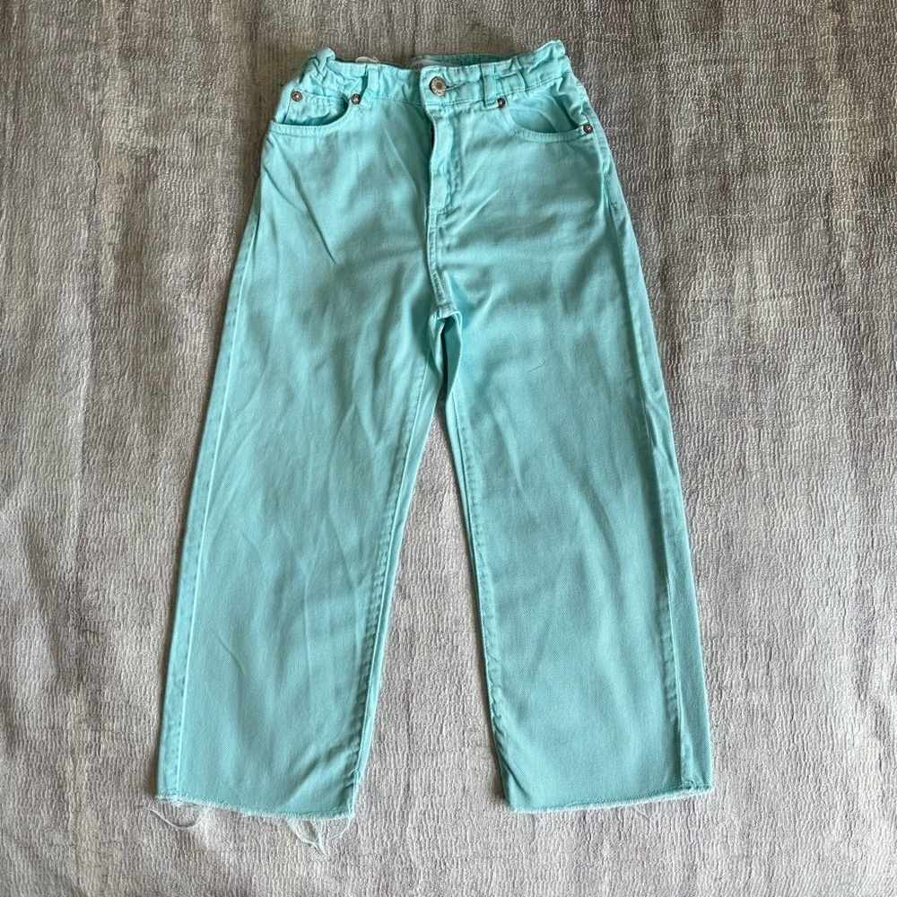 Zara Aqua Blue High-Waisted Kids Jeans, Size 9